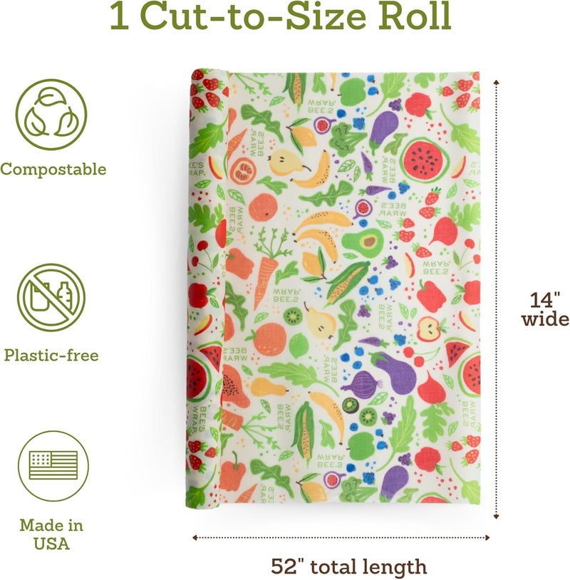 Bee's Wrap Beeswax Wraps for Food - Cut to Size 14x52" Wax Paper Roll - Made in USA Reusable Waxed Paper & Bowl Covers - Organic & Eco-Friendly Alternative to Aluminum Foil, Garden Party - Image 2